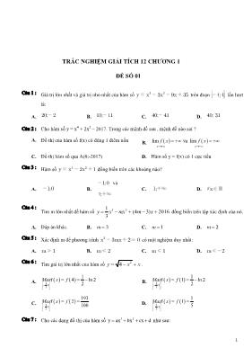 2150 Câu hỏi trắc nghiệm môn Giải tích Lớp 12 (Có đáp án)